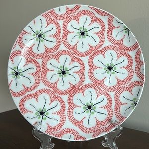 Anthropologie Fun Whimsical Pointillism Red Floral Plate